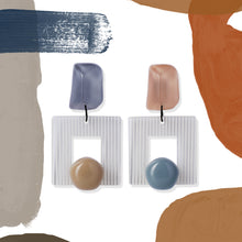 Load image into Gallery viewer, Morandi pink and blue handcrafted earrings on white background
