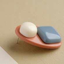 Load image into Gallery viewer, blue and white  handmade niniwear earrings on light brown background
