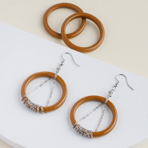 silver chain and brown ring handmade niniwear earrings